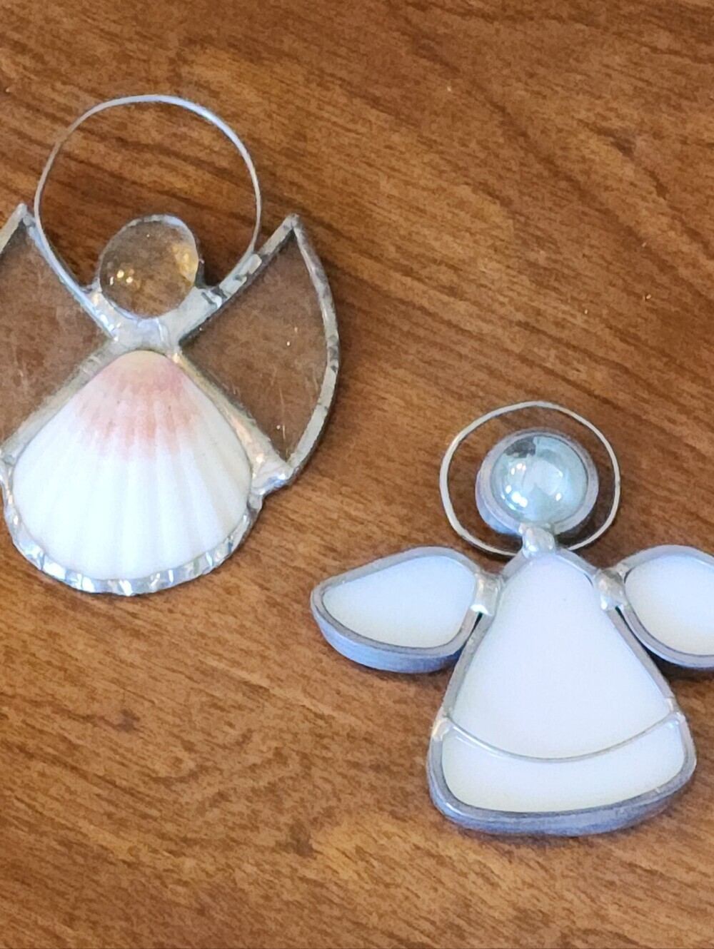 Vtg Angel Ornaments Suncatchers Shell "Stained Glass" Style Set Of 2